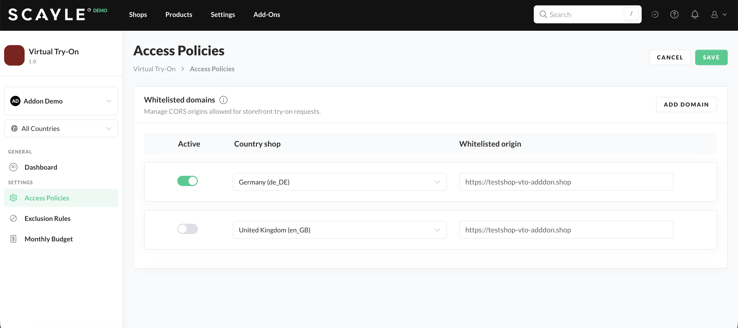 Virtual Try-On Access Policies